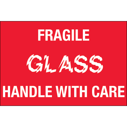 2 x 3" - "Fragile - Glass - Handle With Care" Labels