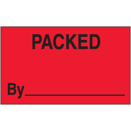 3 x 5" - "Packed By" (Fluorescent Red) Labels