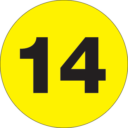 1" Circle - "14" (Fluorescent Yellow) Number Labels