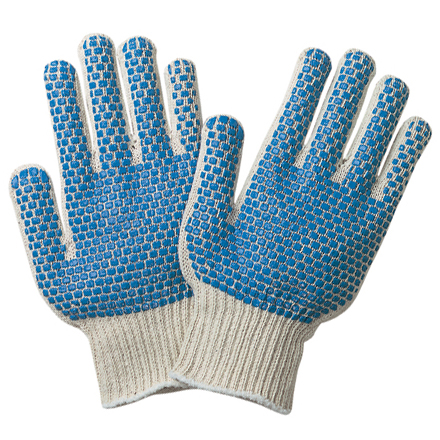 PVC Blue Dot Knit Gloves - Small